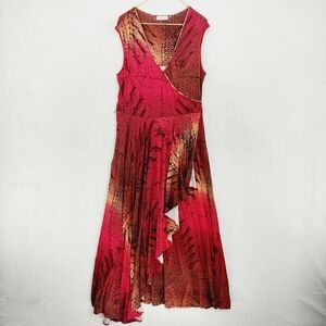 Calvin Klein Red Reptile Snakeskin Print Faux Wrap V Neck Maxi Dress P2302